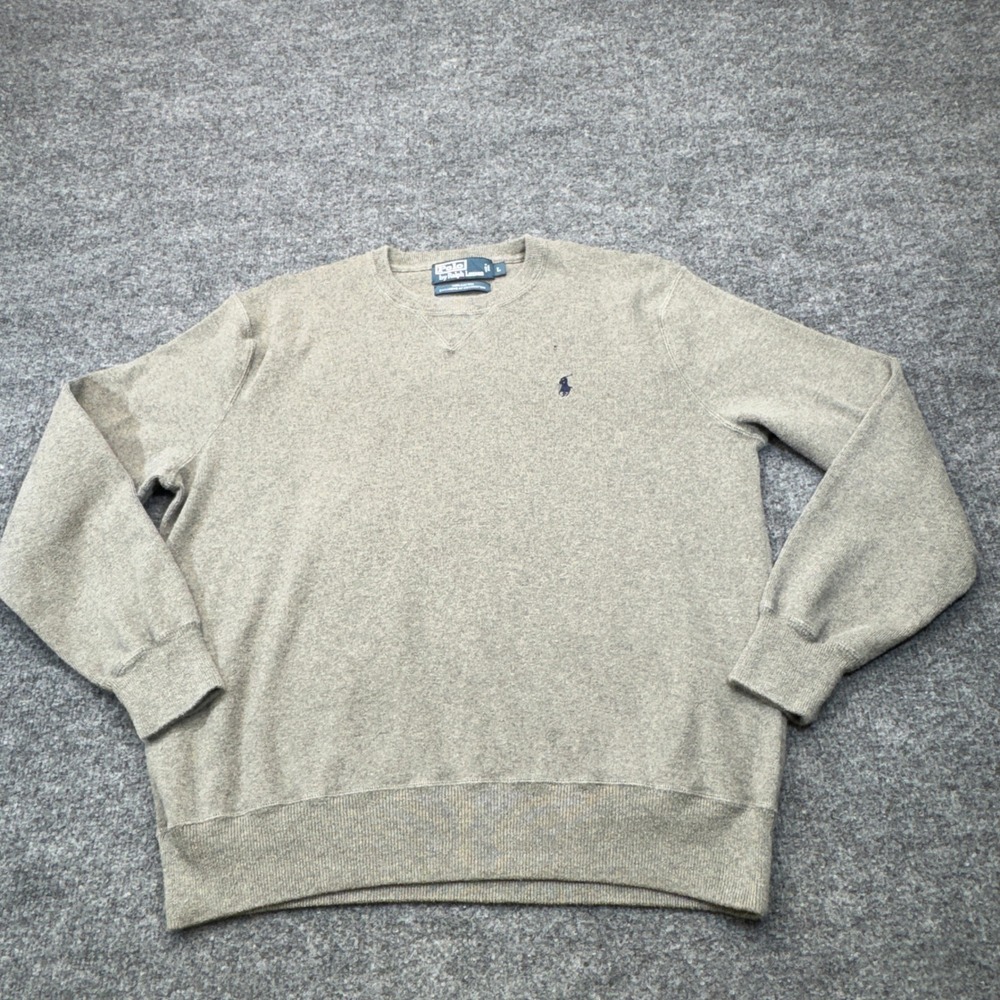 Polo Ralph Lauren Sweater Mens Large Gray Cotton V-Stitch Pullover Preppy